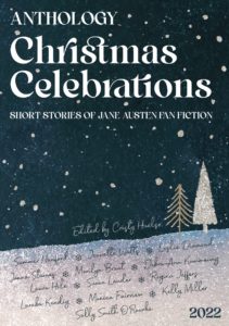 Cover of Christmas Celebrations Anthology stories by Monica Fairview, Joana Starnes and Leslie Diamond Dark starry night with a white tree